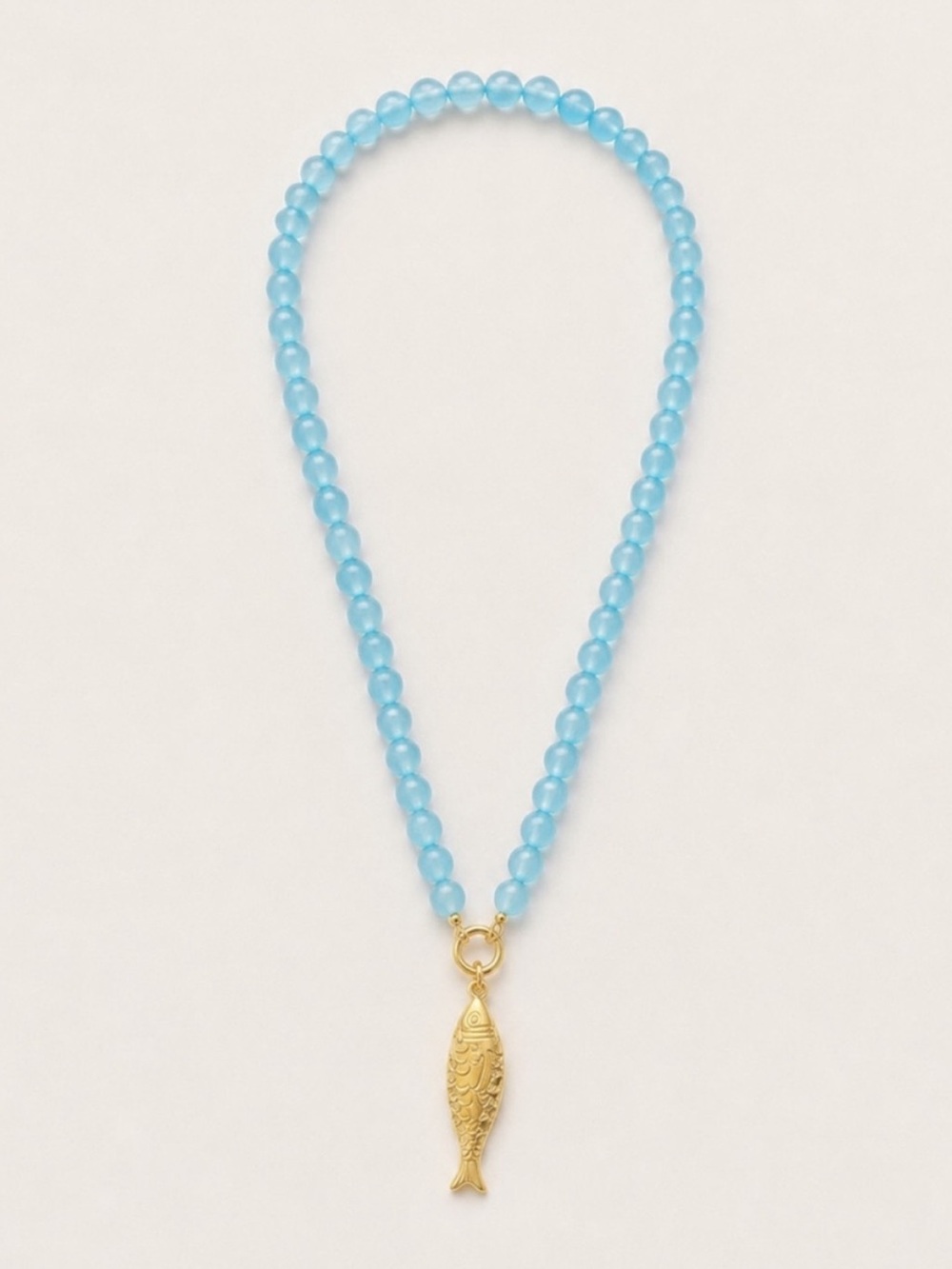 Anthropologie Sky Blue Beaded Necklace with Gold Fish Charm